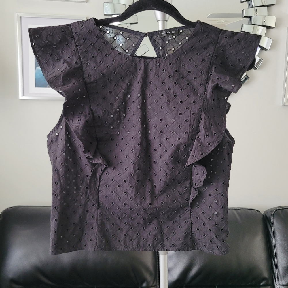 Dynamite Black Eyelet Top Medium